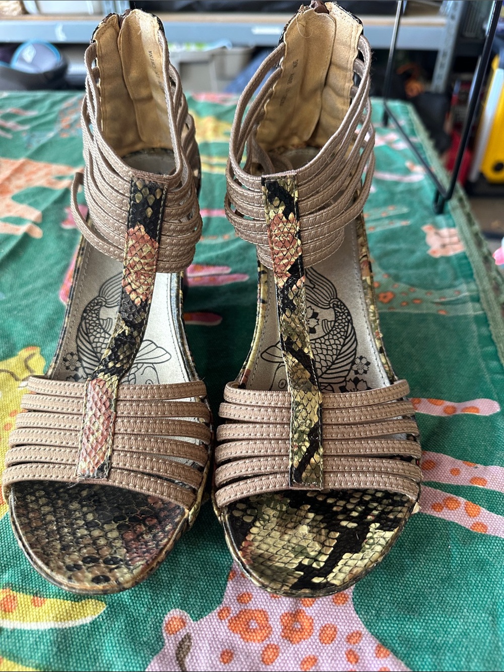 Kenneth Cole Women's Nude Snake-Print Strappy Heels